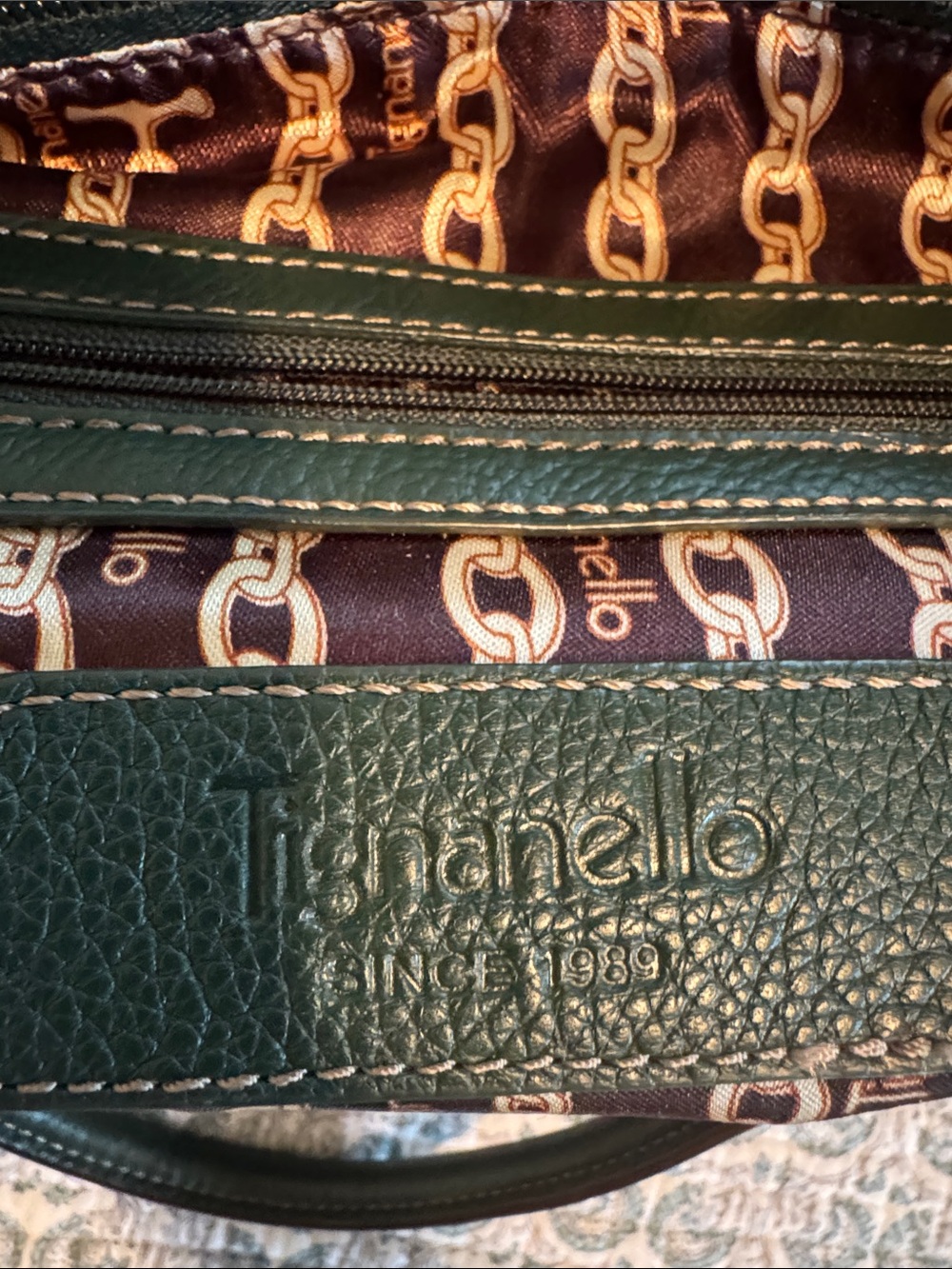Tignanello Dark Green Pebbled Leather Tote with Front Zip Pocket - Picture 7 of 7